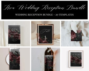 Ava: Moody Floral Wedding Template Bundle, Wedding Reception Sign Bundle, Reception Sign Bundle, Dark Moody Floral, Instant Download