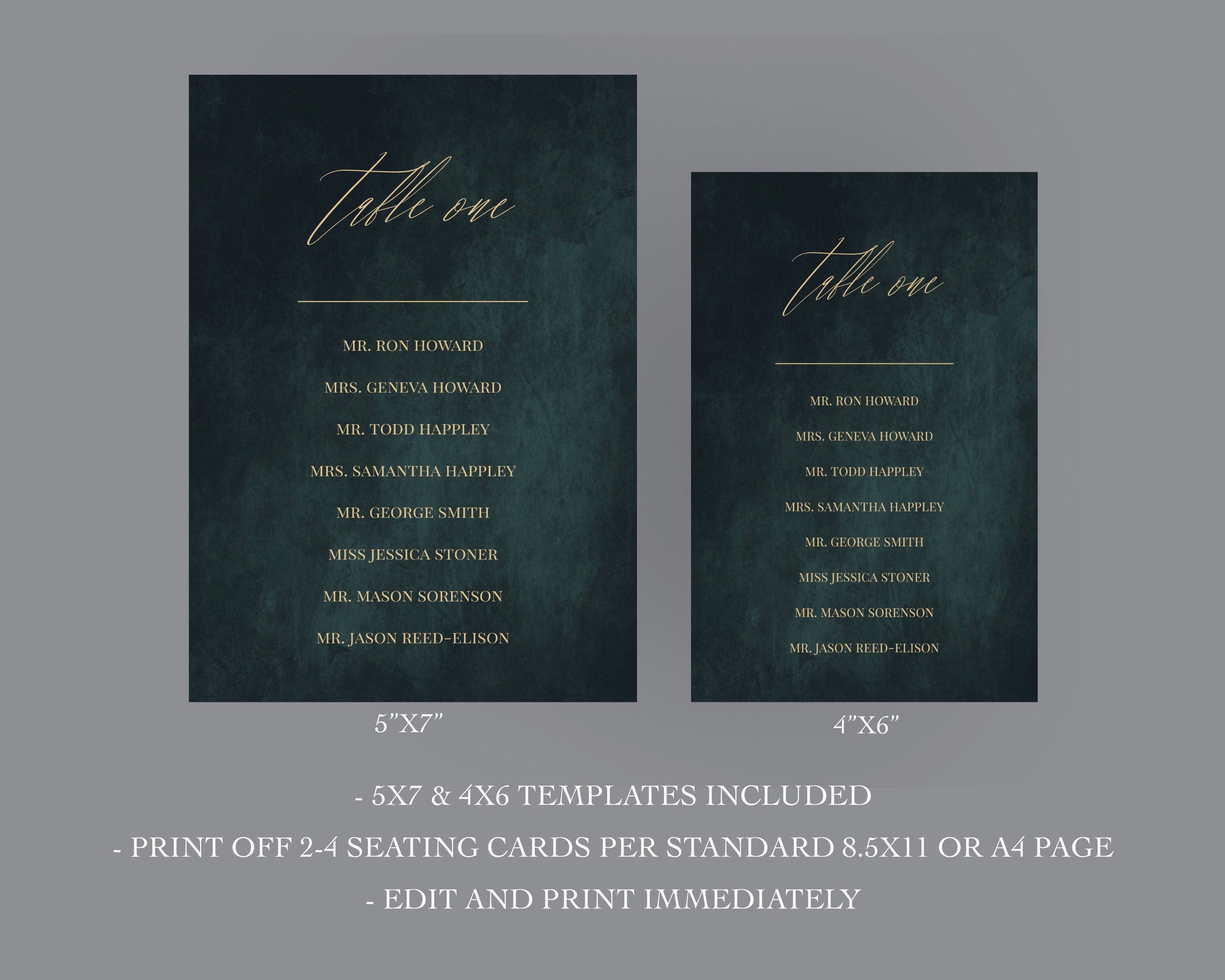 Juliet Emerald Green Seating Chart Template Dark Green Etsy