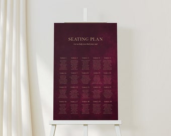 Ophelia | Printed Seating Chart, Red & Gold Wedding Seating Sign, Modern Wedding Table Plan Sign, Red and Gold Wedding, 18x24 and 24x36