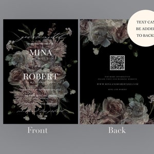 Mina: Dark Moody Floral Wedding Invitations Printable Dark image 3