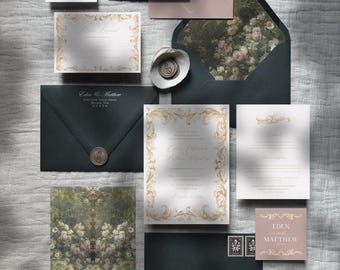 Eden | Classic Wedding Invitation Set, Elegant Wedding Invitations, Printed Wedding Invite, Gold Blush Wedding Invitation Cards