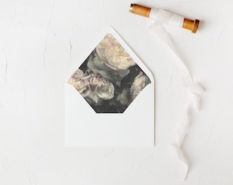 Humeurige bloemen huwelijksuitnodiging enveloppen, Fine Art gevoerde enveloppen, envelopvoeringen voor trouwenveloppen, A7-envelopvoering