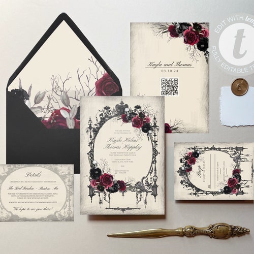 Moody Wedding Invitation Suite Printable Dark Floral - Etsy
