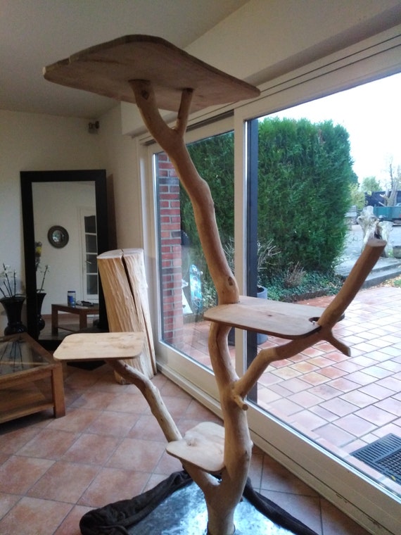 Natural wooden cat tree with oak trays Etsy