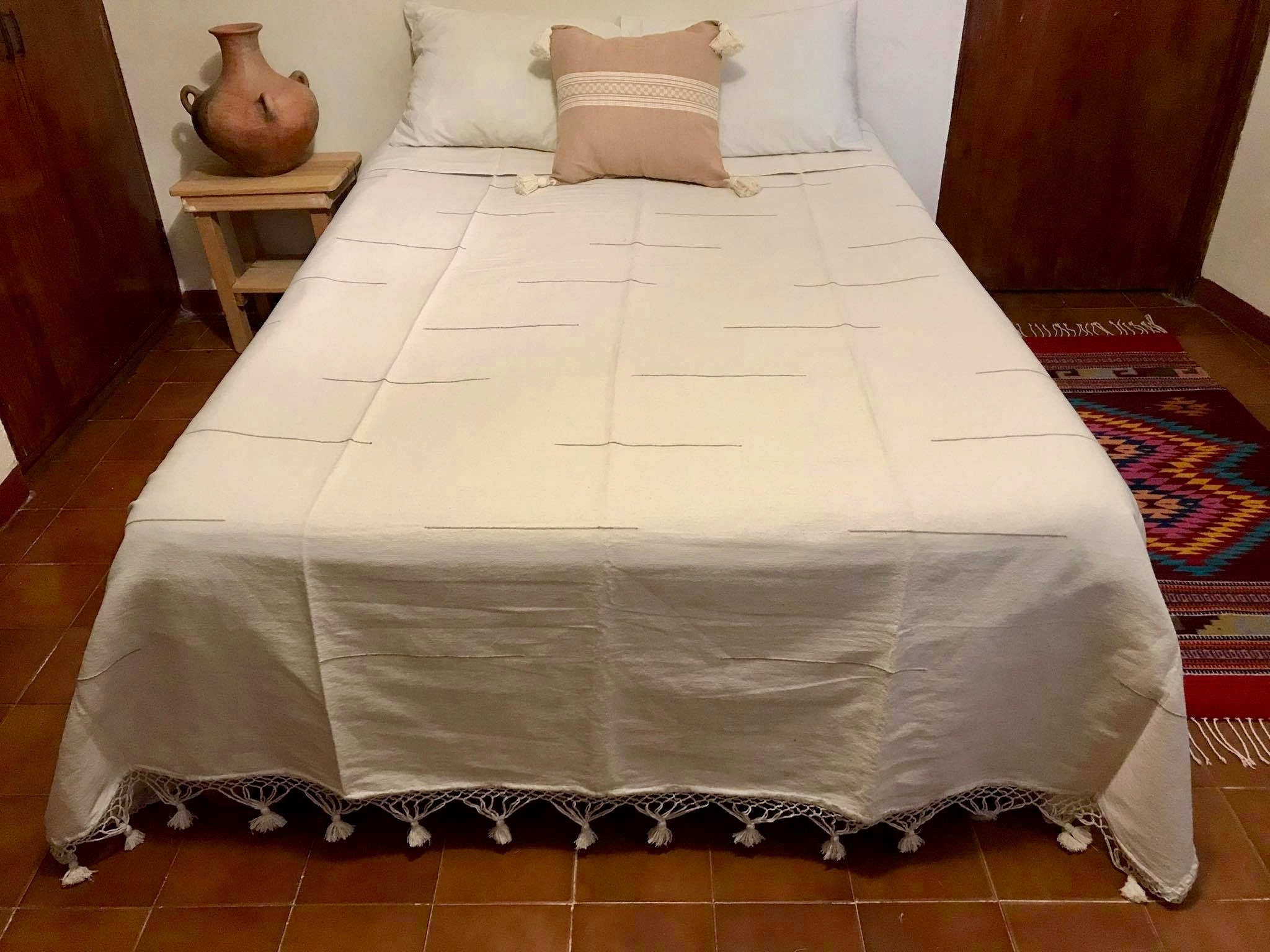 Mexican Bedspread in White with Brown Stripes Various Sizes Etsy