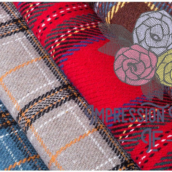 Plaid Wool Polyester Blend Fabric, By the Half Yard, Tartan fabric, Upholstery Coat Cushion Winter Fabric
