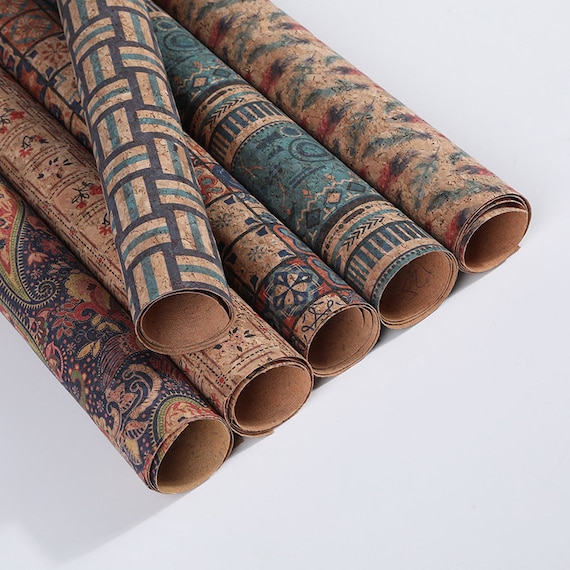 Printed Pattern Cork Leather Fabric, Vegan Leather, Natural Cork Fabric by  the Yard 
