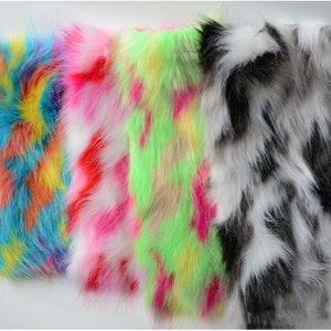 Psychedelic Colorful Neon Pattern Print Luxury Faux Fur Fabric Soft Long Shaggy Pile Fabric By The Yard