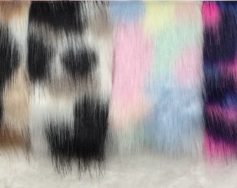 Spot Psychedelic Colorful Pattern Print Faux Fur Fabric Soft Long Shaggy Pile Fabric By The Yard Photo Prop