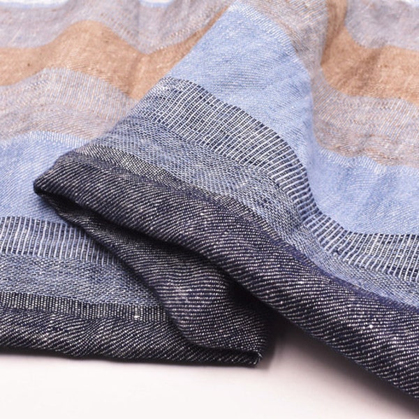Tissu en lin à larges rayures en alternance, tissu pour robe chemise 100 % lin par mètre