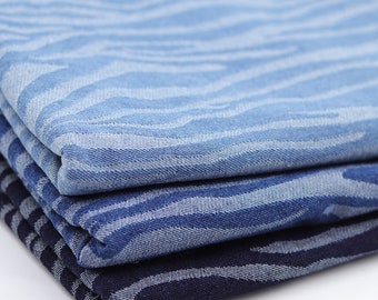 Zebra Jacquard Blue Denim Fabric, Washed Cotton Denim Fabric By The Half Yard