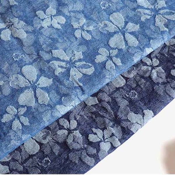 Floral Printed Denim Fabric Blue Stretch Cotton Denim Fabric By The Half Yard