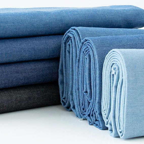 Lightweight Blue Denim Fabric by the Half Yard Soft Cotton Denim