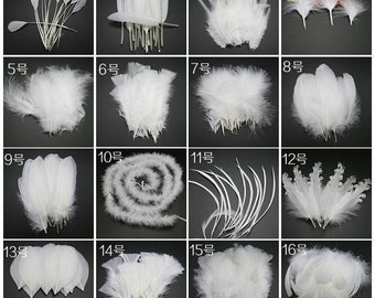 Witte veren, ambachtelijke veren, natuurlijke veren, losse veren, groothandel veren, echte veren, lange veren