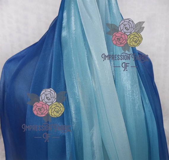 Blue Ombre Chiffon Fabric Lightweight Sheer Dress Fabric by the