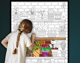 Indoor House Plants Coloring Page, Succulents Coloring sheet, Flower pots Jumbo Coloring book