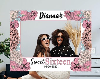 Personalised Rose Gold Pink Birthday Photo Frame - DIY Selfie Frame - Happy Birthday Photo Booth Prop - Party Decoration - Party Backdrop