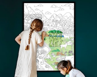 Woodland Animals Jumbo Coloring Page: Large Kids Activity Sheet