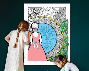Self Care Quote Coloring Poster, Giant Coloring Sheet