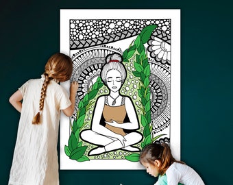 Yoga Meditation Coloring Poster, Jumbo Large Self-Care Art Print