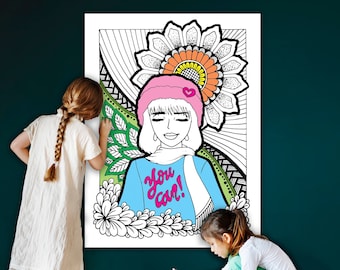 Self Care Coloring Poster, Giant Coloring Sheet, Wall Decor