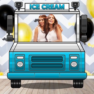 Ice Cream Truck, Vehicle Theme, DIY Photo Booth Props, Photo Booth Selfie Frame for Guests, Mini Photo Backdrop Ideas