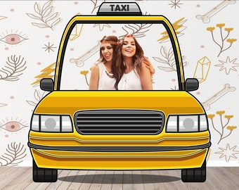 Taxi Cab, Yellow Cab, Vehicle Theme, DIY Photo Booth Props, Photo Booth Selfie Frame for Guests, Mini Photo Backdrop Ideas