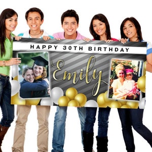 Birthday Banner with Two Photos, Birthday Sign, Customizable, Personalized/Customized, Party Banner