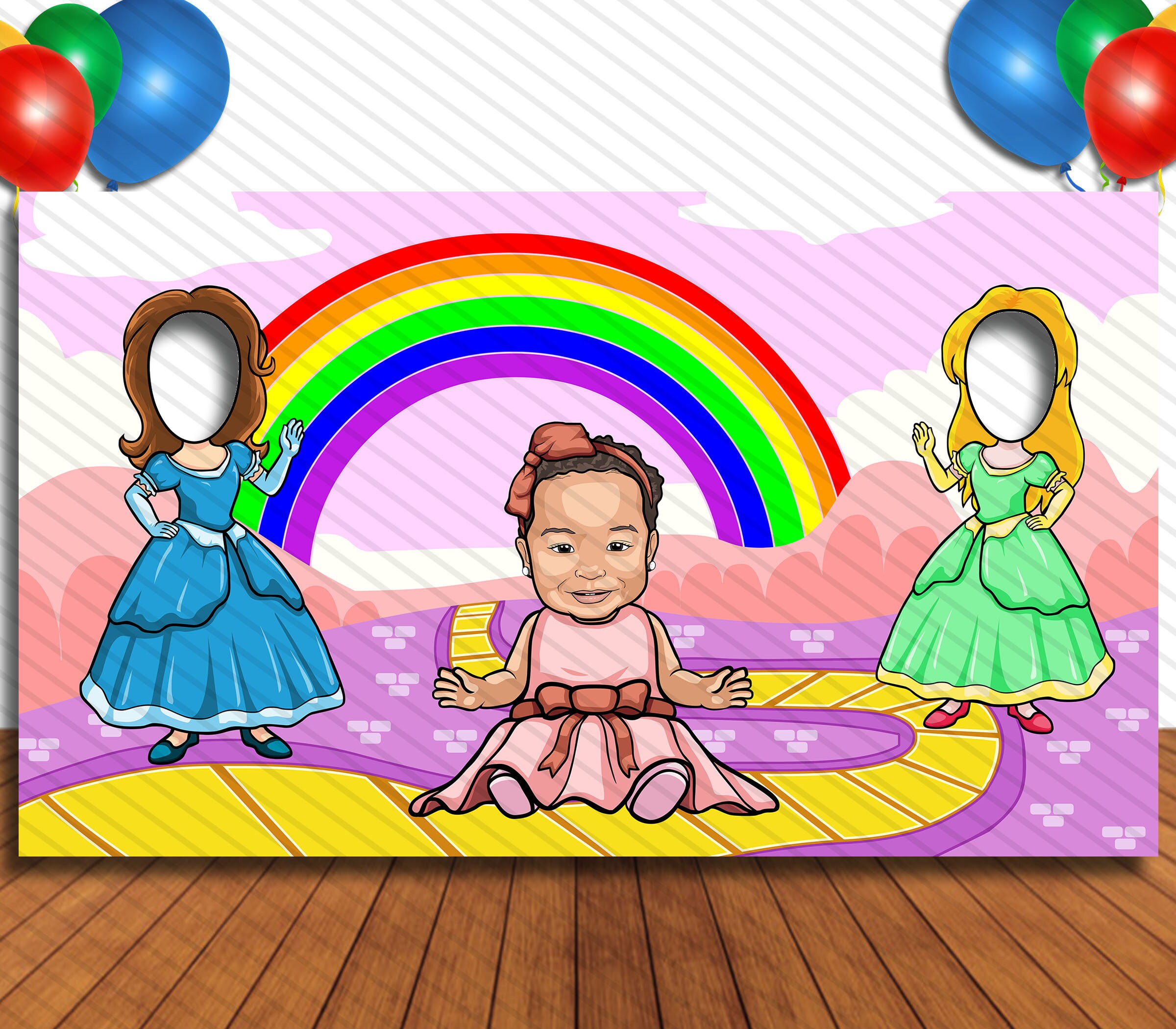 Princess Theme Baby Birthday Custom Artwork Hole in Face Party Selfie Photo Prop Party Decoration