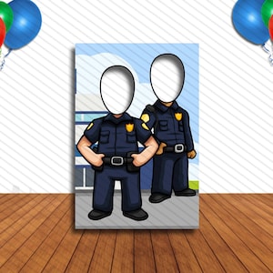 Police Officer DIY Hole In Face Cutout: Fun Party Selfie Prop Banner (24x36&quot;)