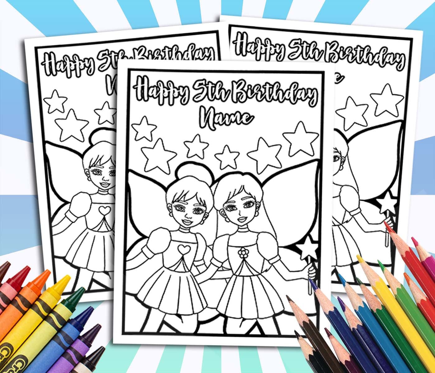 Fairies Happy Birthday Coloring pages Custom Personalized | Etsy