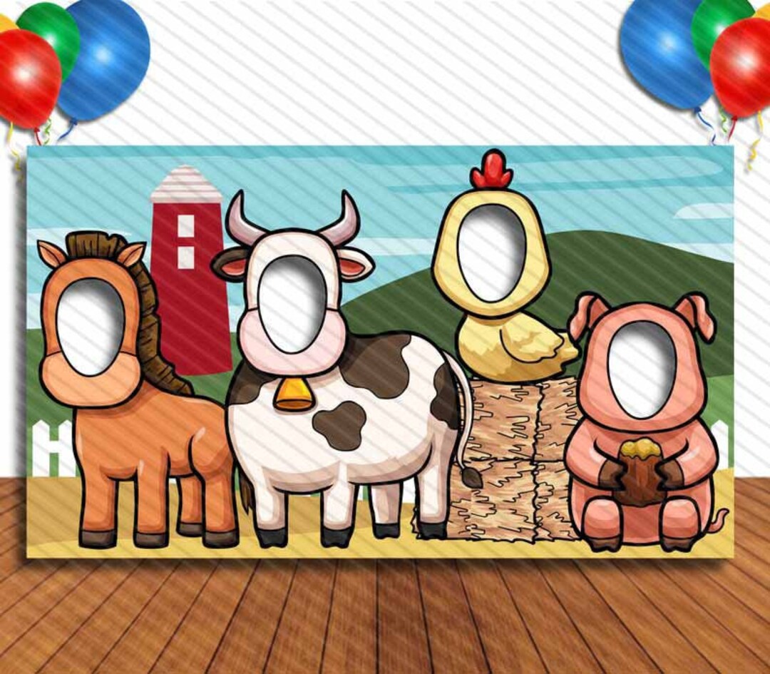 Farm Animals, Hole in Face, Party Selfie Photo Prop, Animal Decoration
