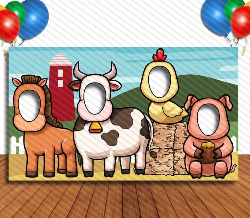 Farm Animals Hole in Face Party Selfie Photo Prop Animal Decoration