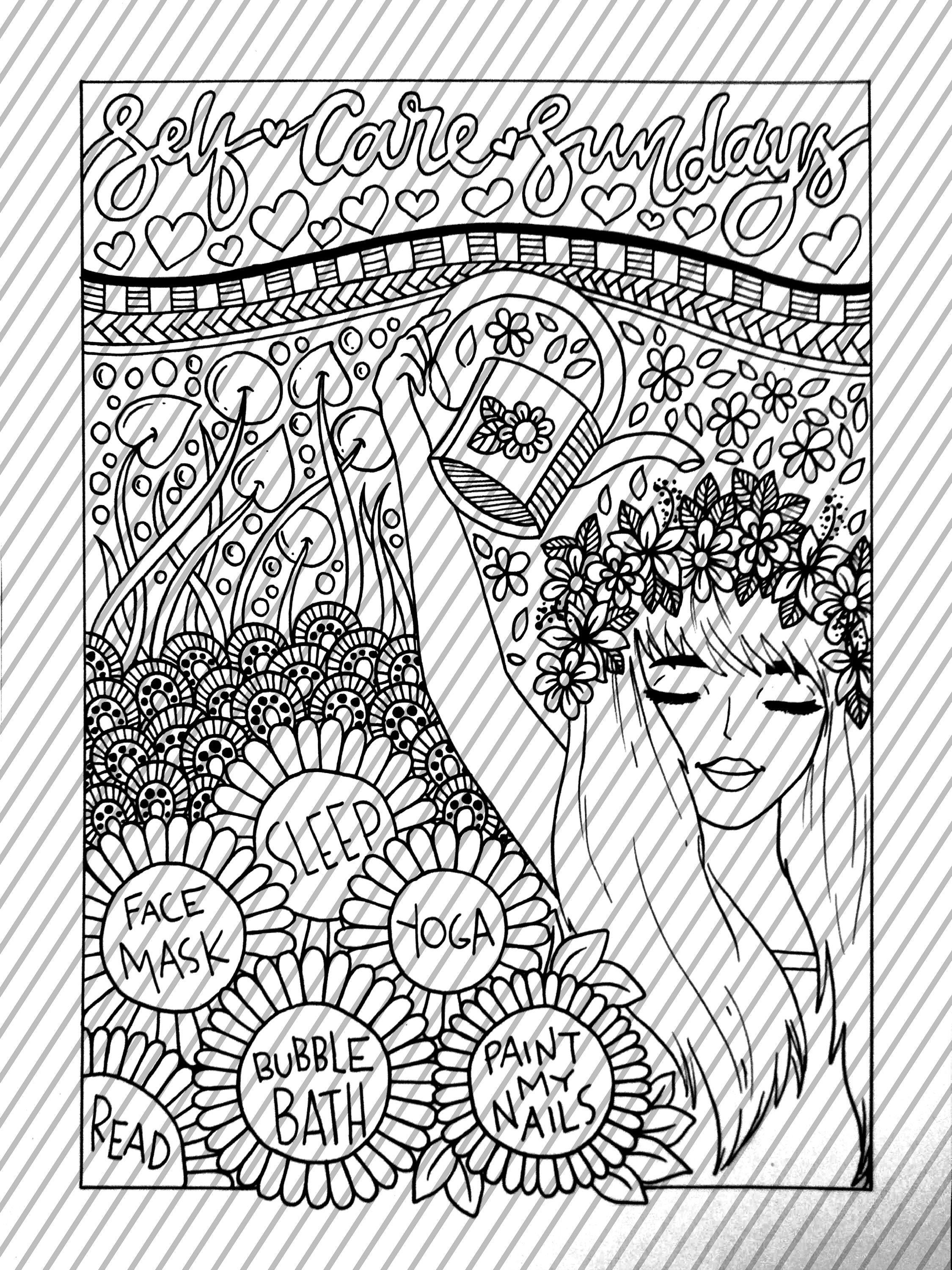 Self Care Sunday Self Love Coloring Page Large Coloring Etsy