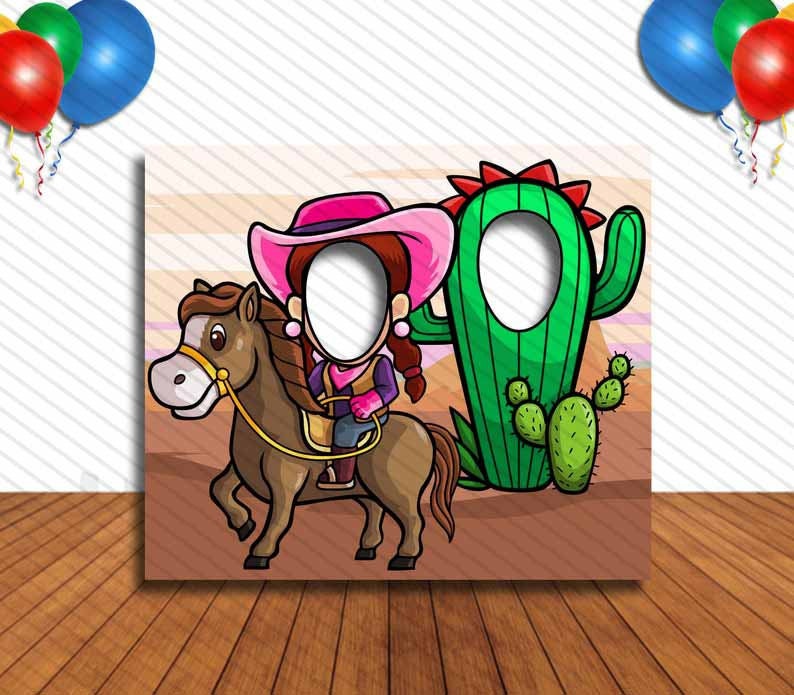 Cowgirl and Cactus Hole in Face Party Selfie Photo Prop Western Decoration