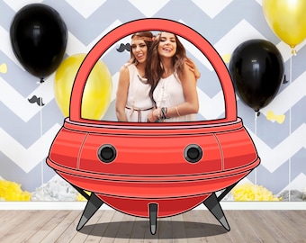 Red Spaceship, Photo Booth Selfie Frame, DIY Poster, Vehicle Theme Party Prop