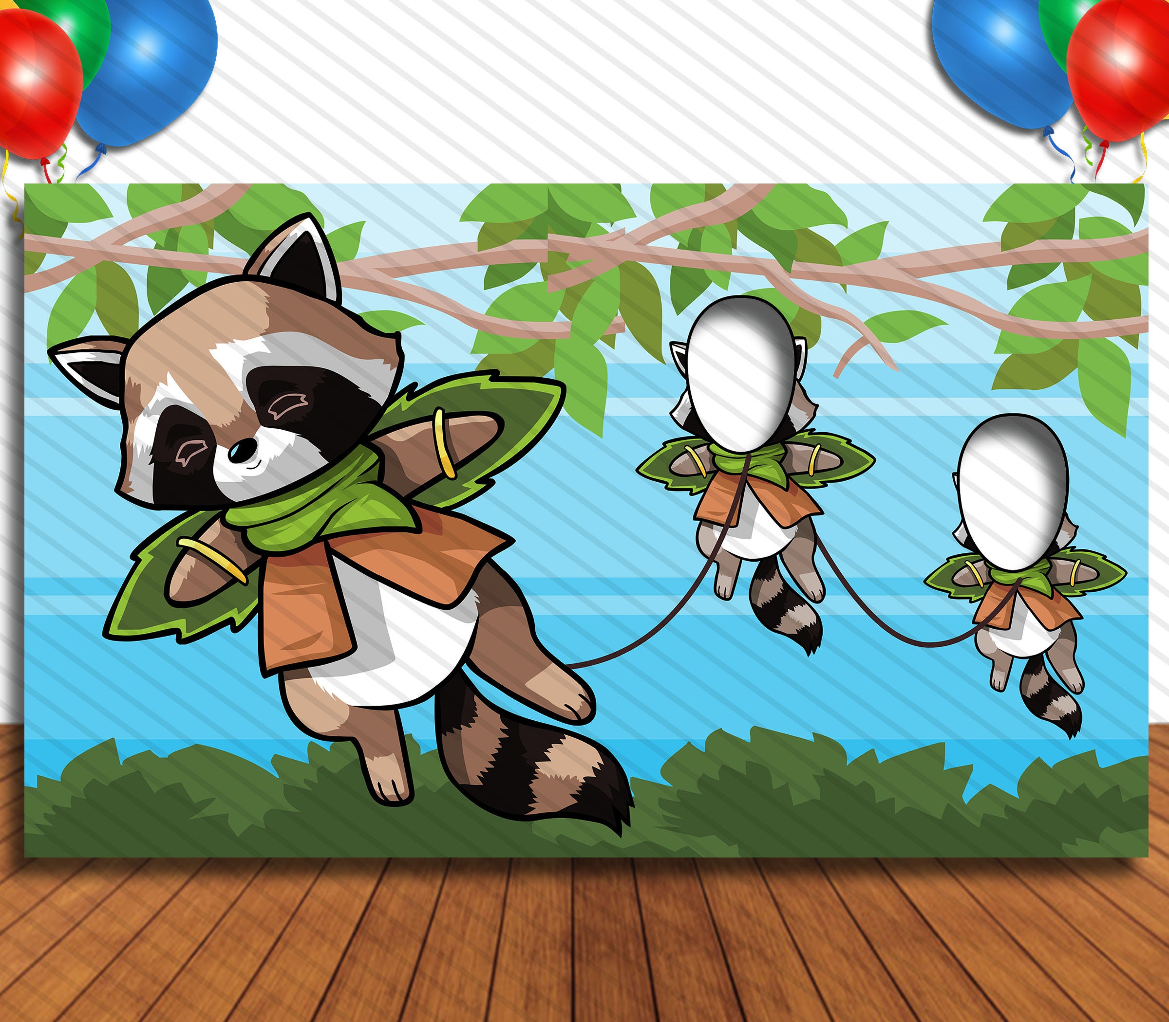 Flying Raccoons Party Photo Booth Prop: Animal Theme Face Hole Standee ...