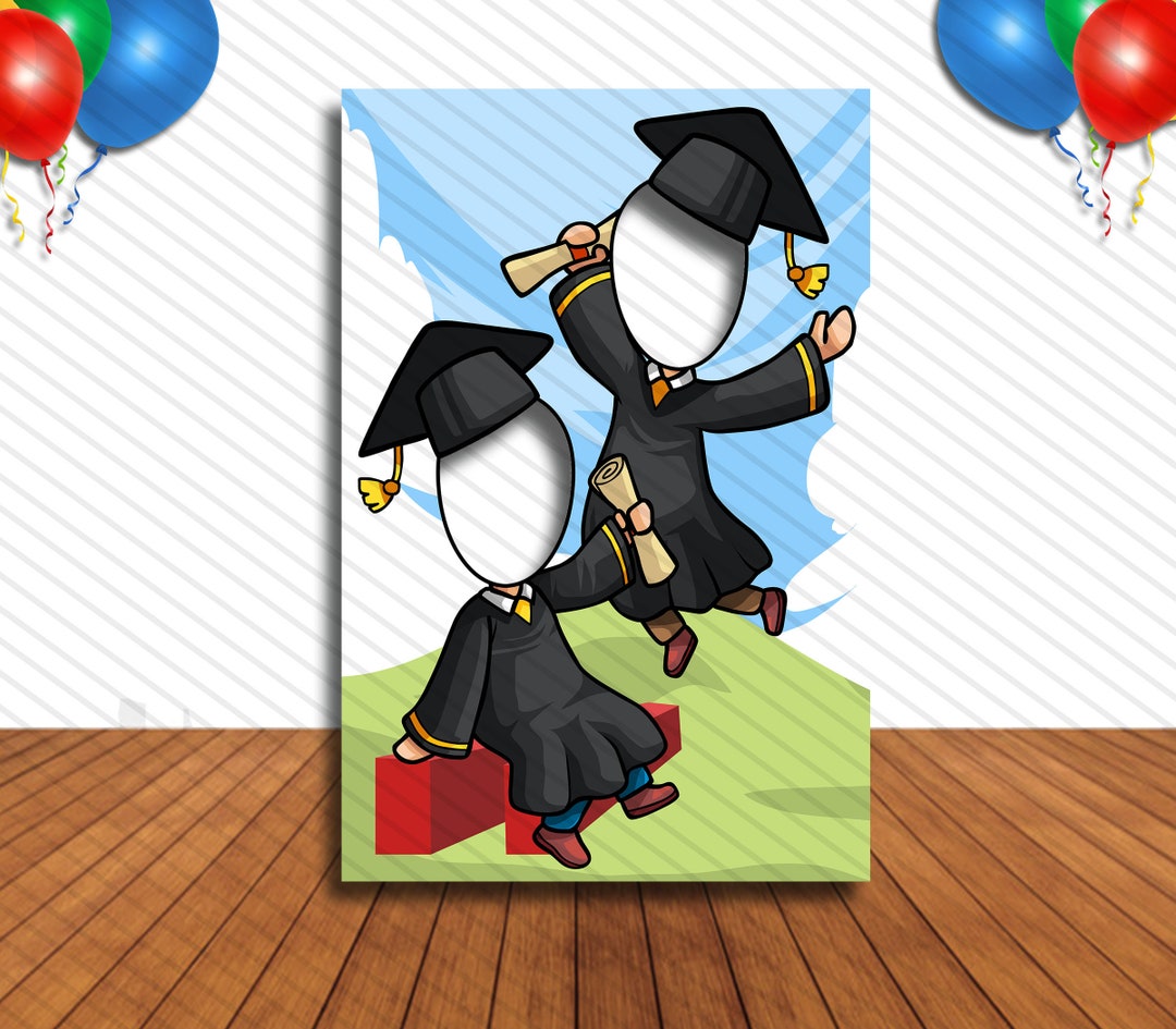 Graduation Theme Face Cutout, 24x36 Photo Stand-in, Party Selfie Photo