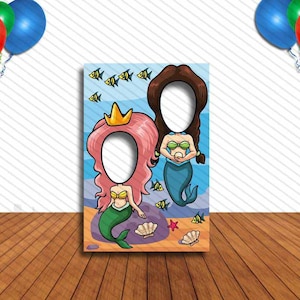 Two Mermaids DIY Hole In Face Cutout: Fun Party Selfie Prop (24x36&quot;)