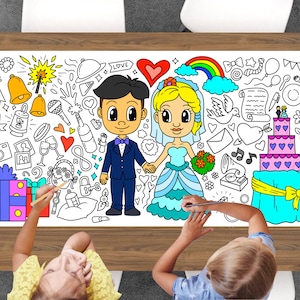 Wedding Coloring Page, Custom Wedding Activity Sheet, Jumbo Coloring Book Pages, Personalized Theme Giant Coloring Poster