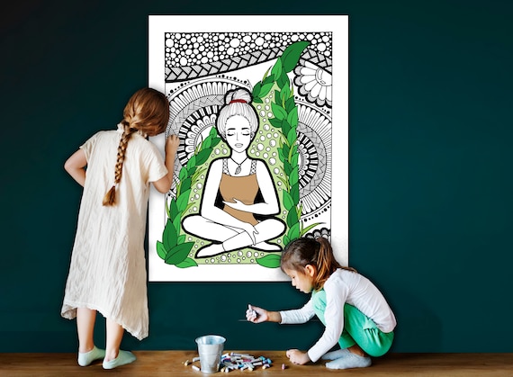 Yoga Meditation Coloring Poster, Jumbo Large Self-Care Art Print