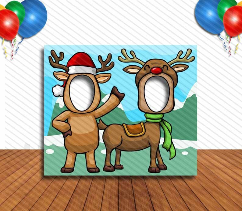 Reindeer Rudolph Cutout Hole In Face Party Selfie Photo Etsy Canada