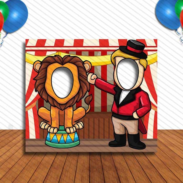 Carnival Lion DIY Hole In Face Cutout: Circus Party Selfie Prop (36x42")