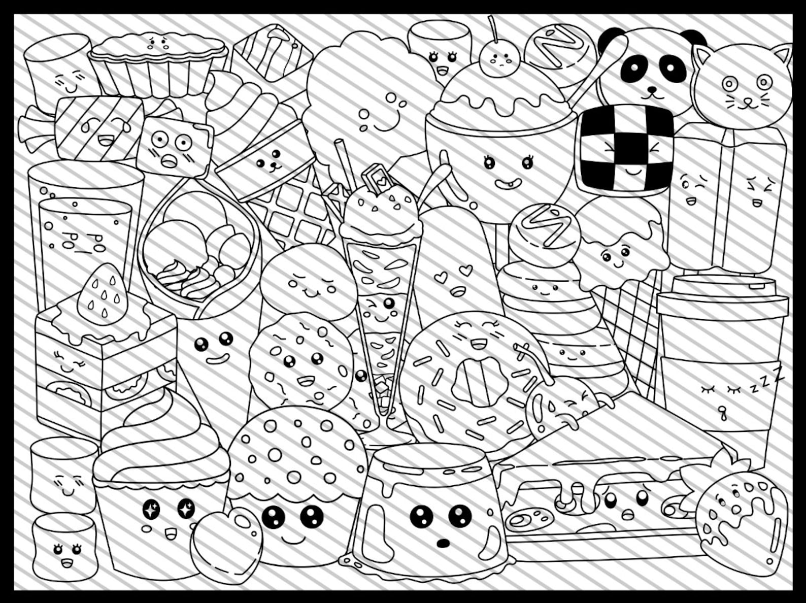 Large Kawaii Sweets Coloring Page Candy Food Coloring Sheet | Etsy