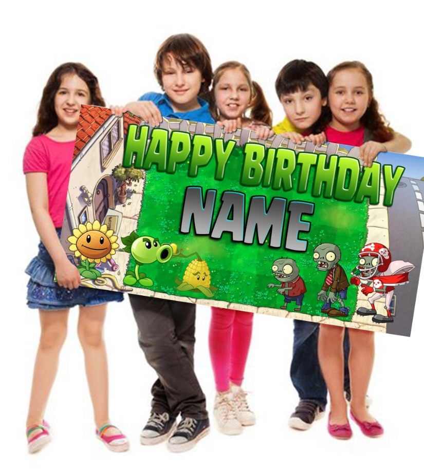 Plants vs. Zombies, Personalized, Customized, Birthday Banner