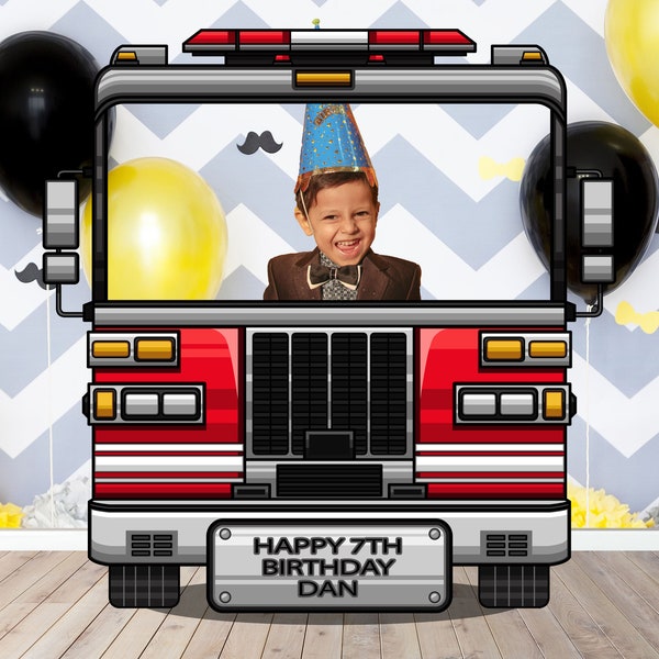 Fire Truck Photo Prop, Cat Theme Birthday Party DIY, Personalized, Photo booth Selfie Frame