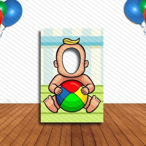 Baby with a Ball, Children's Party Theme, 24x36" Photo Standee, Face Hole Cutout, Face in Hole, Fun Party Selfie Photo Prop