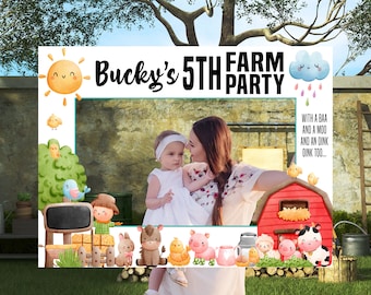 Farm Party Photo Frame, DIY Animal Theme Party, Personalized Photo booth Selfie Frame