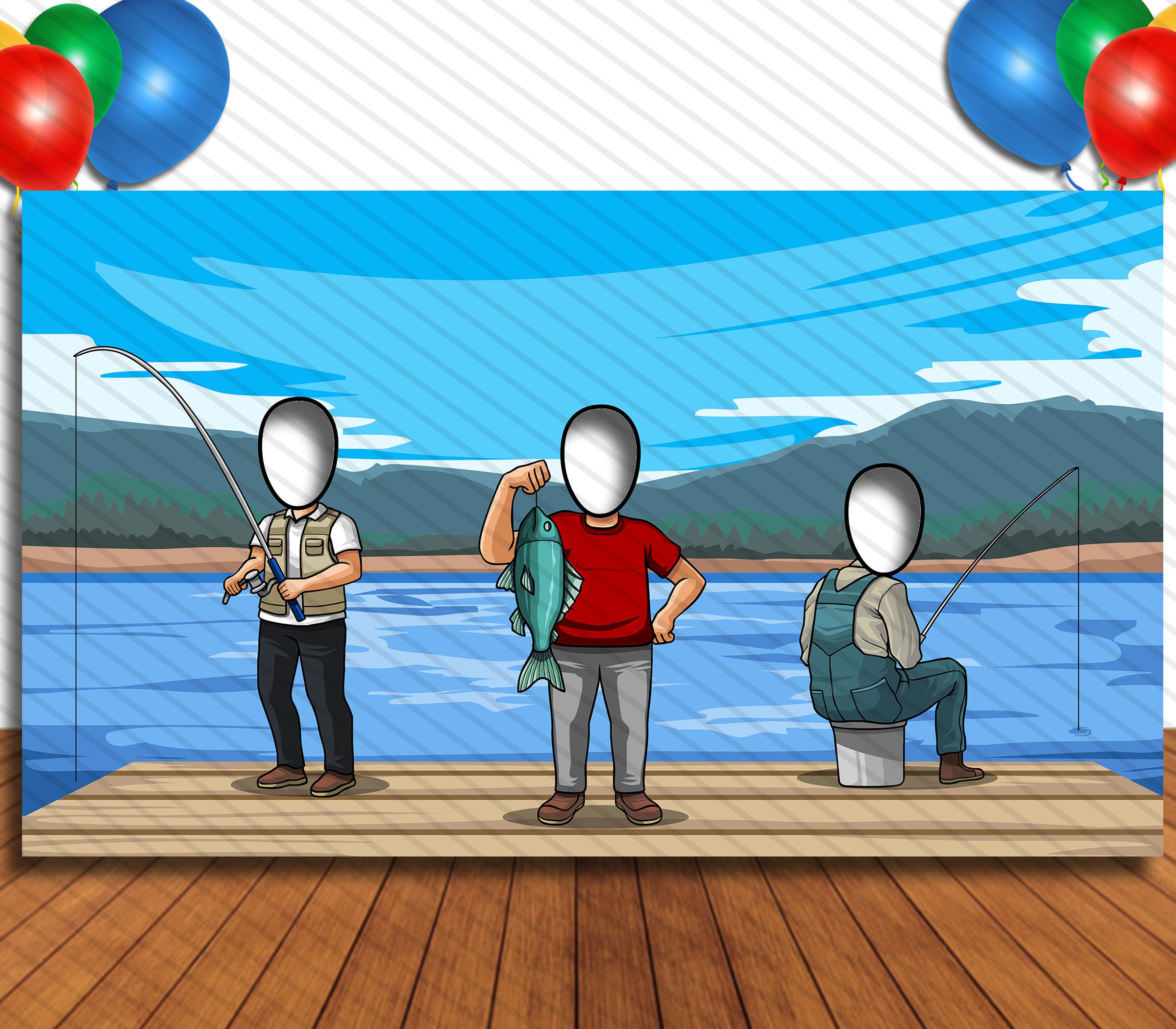 Recreational Fishing Face in Hole Face Cutout Head in Hole Party Selfie Photo Booth Prop Fisherman Birthday Party