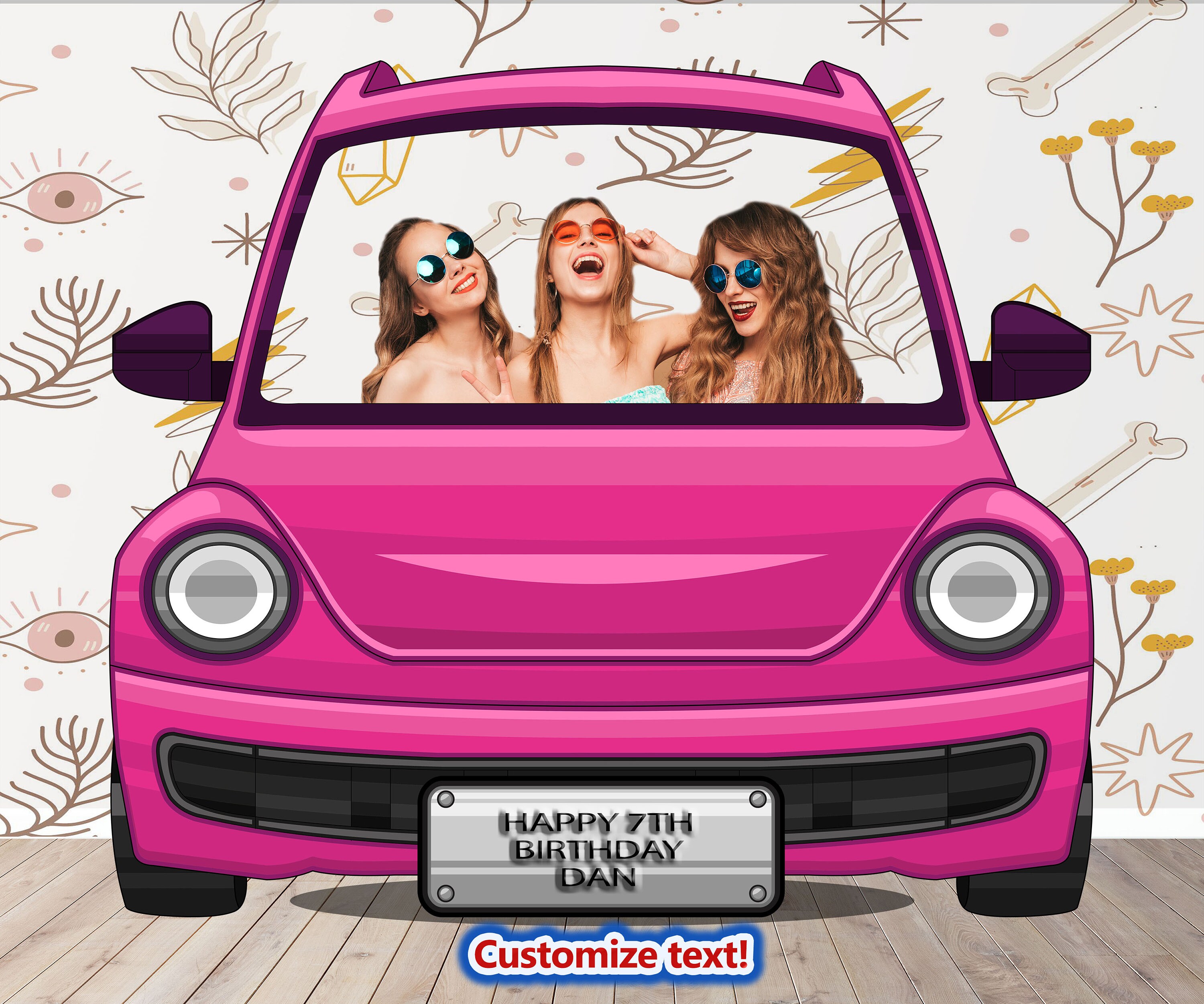 Pink Car Photo Prop Sweet 16 Princess Girls Birthday Party DIY Personalized Customized Photo booth Selfie Frame